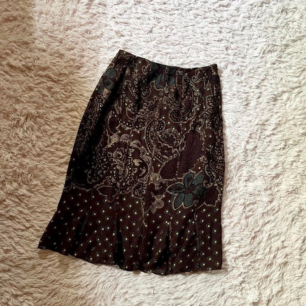 100% Silk Cottage Core Boho Indie Floral Paisley Whimsical Skirt Womens P2